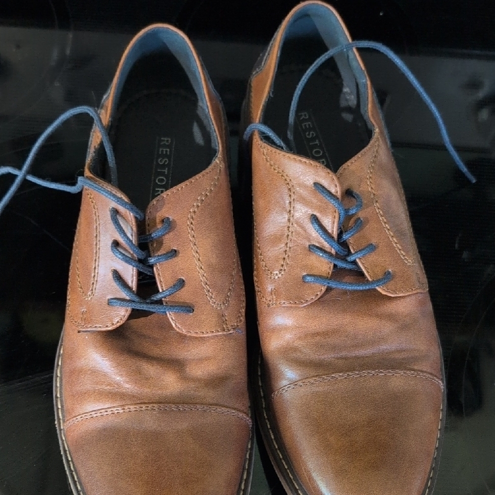 Restoration Brown Leather Oxfords with Blue Laces